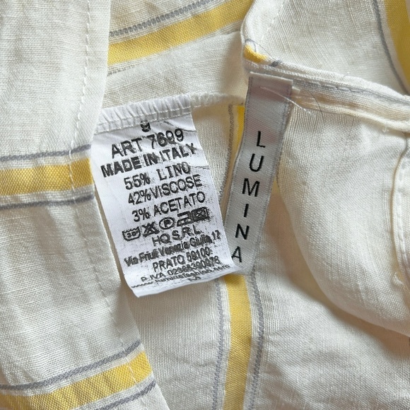 Lumina Made in Italy Linen Blouse Top Shirt Bow Tie Front Yellow Stripe NWOT - Picture 11 of 14
